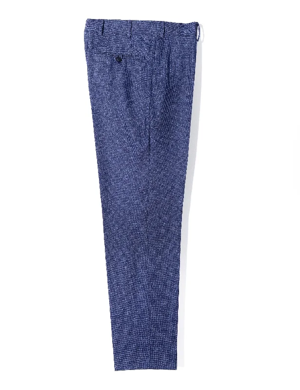 Men Blazers with Dinosaur Prints for a Fun and Quirky Look​ FINAL SALE: BKT50 Tailored Trousers in Super 130s Houndstooth Flannel - Blue Night