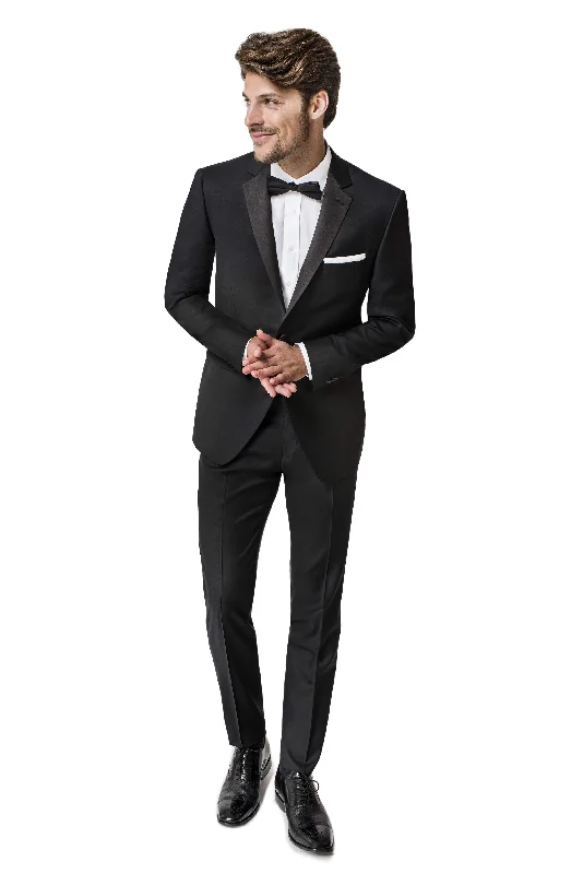 Men Blazers for Sporting Events in Team - Color - Inspired Styles​ Rocco Slim Fit Black Notch Lapel Tuxedo
