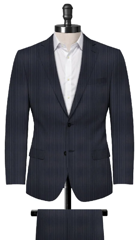 Men Blazers for Sailing Adventures in Nautical - themed and Durable Fabrics​ Navy Blue Fine Stripe Suit