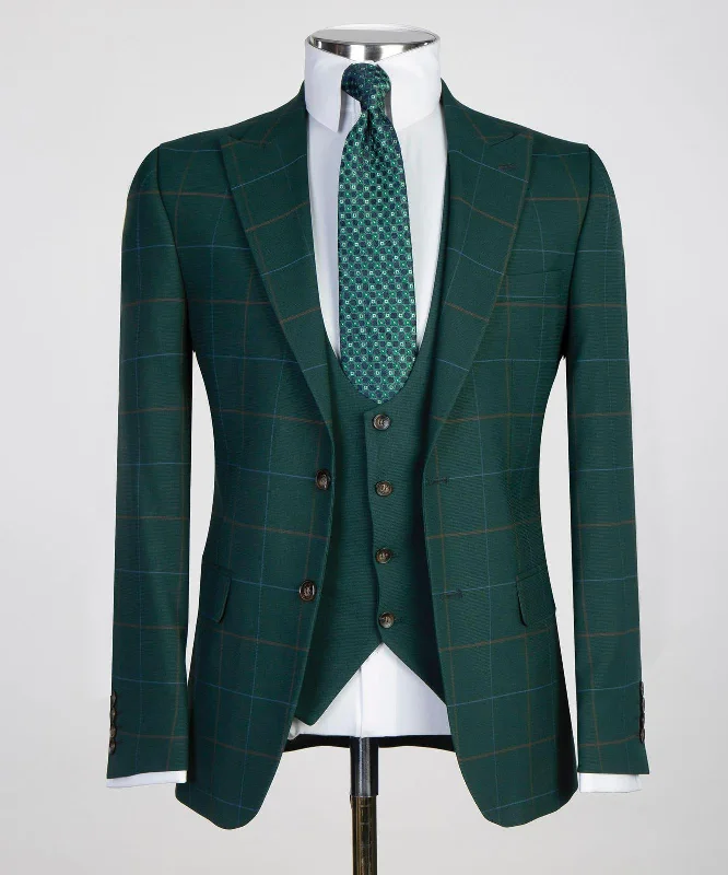 Men Blazers with Ski - Resort Logos for a Winter - sports Look​ Men’s Three pieces Green Suit