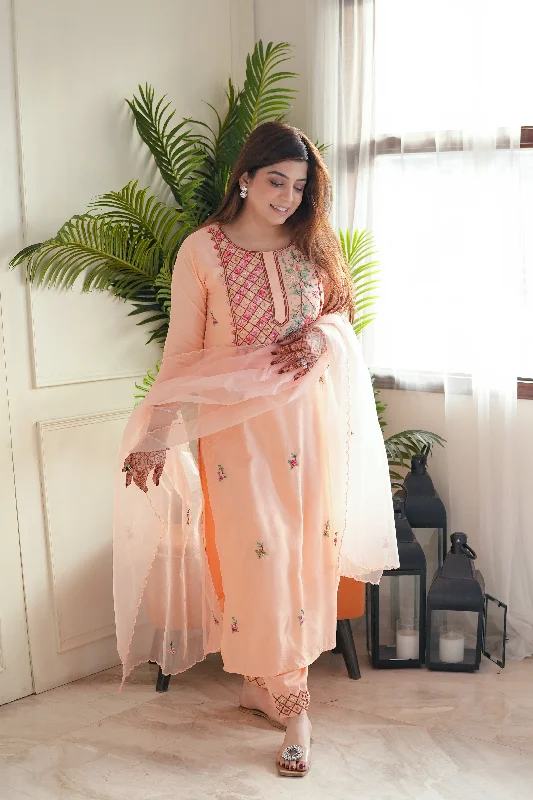 Men Blazers for Music Festivals in Bohemian and Casual Styles​ Neeya Peach Hand Embroidered Suit Set