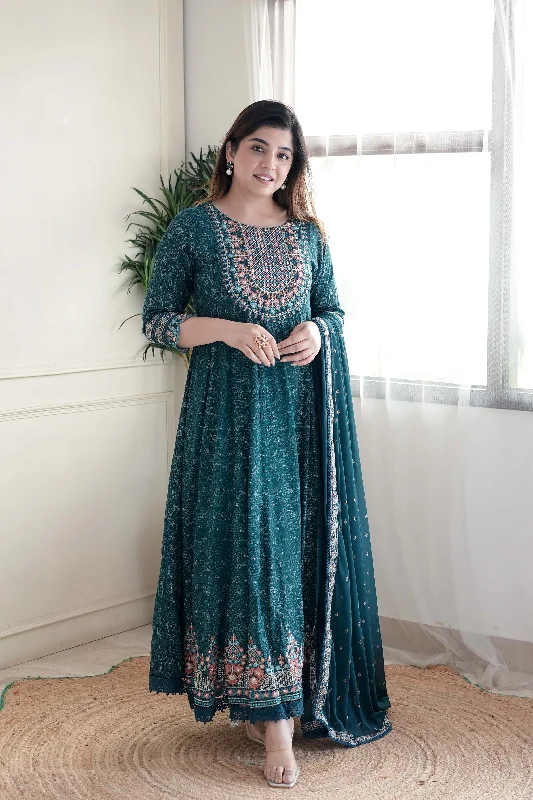 Notch - Lapel Men Blazers for a Standard Look​ Meera Green Embroidred and Voluminous Anarkali Suit