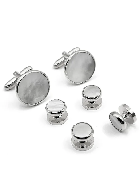 Men Blazers for Destination Weddings in Styles Suitable for the Location​ Mother of Pearl Formal Stud and Cufflink Set