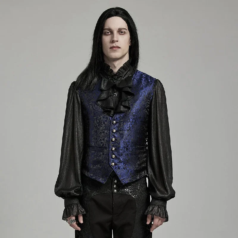Men's Wool - Blend Vest in Charcoal with a Button - Down Front for a Formal Touch Men's Gothic Floral Jacquard Lace-up Black Blue Vest Men's Wool - Blend Vest in Charcoal with a Button - Down Front for a Formal Touch Men's Gothic Floral Jacquard Lace-up Black Blue Vest