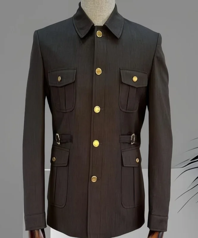 Men Blazers for Snowboarding in Waterproof and Stylish Fabrics​ Classic Men's Dark Brown Slim Fit Suit