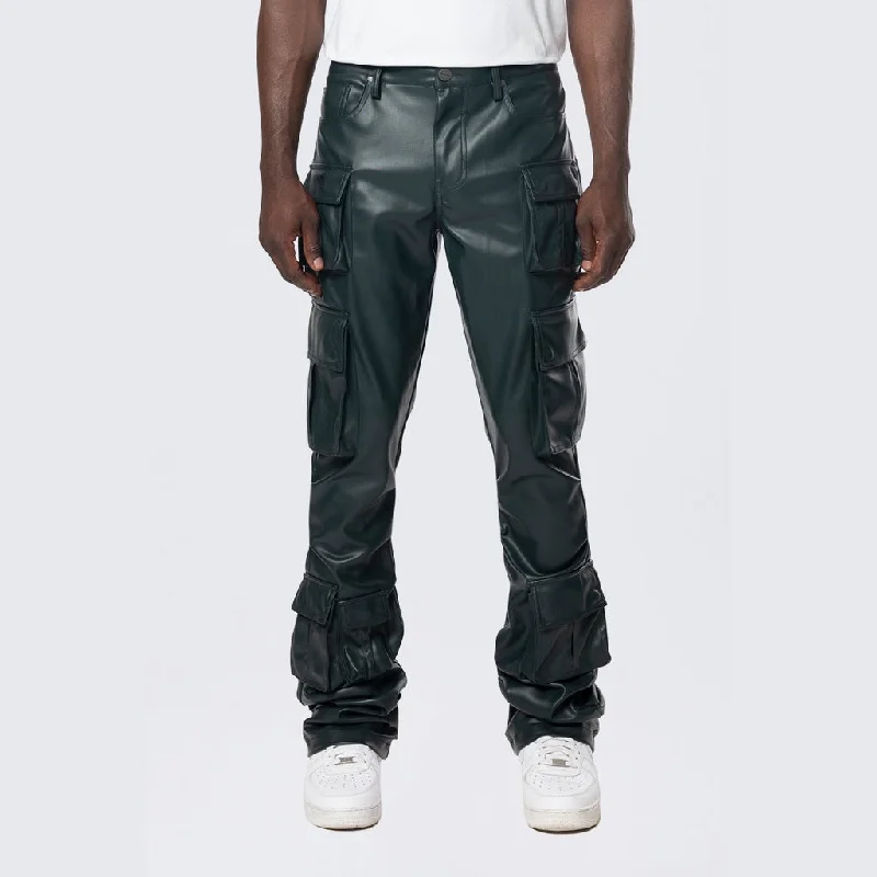 Men's button - fly casual denim work pants for durability Stacked Utility Vegan Leather Pants - Scarab
