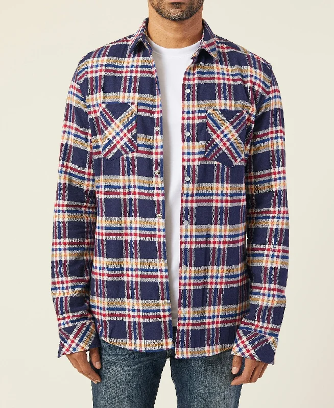 Men's Tailored Fit Checkered Casual Shirts in Multicolor for a Smart - Casual Ensemble BLUE PLAID SLIM-FIT FLANNEL SHIRT