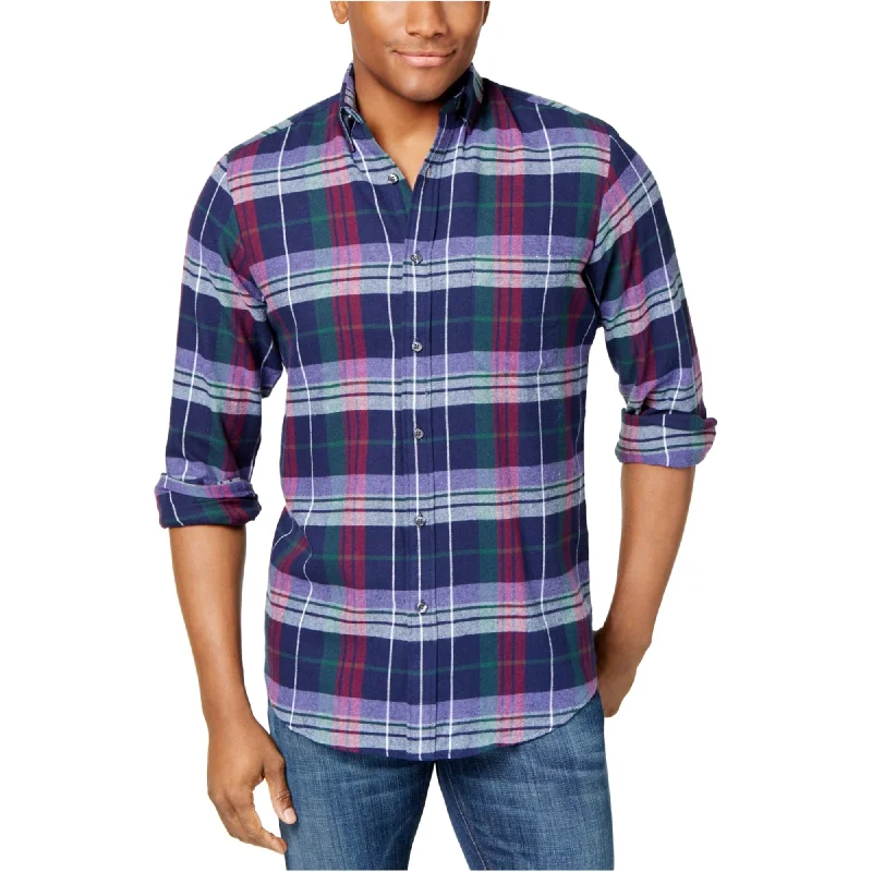 Plus Size Men's Plaid Flannel Casual Shirts in Earth Tones for a Cozy Fall Outfit Club Room Mens Plaid Flannel Button Up Shirt, Multicoloured, Small