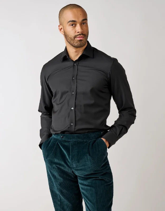 Men's Wrinkle - Resistant Polyester Blend Casual Shirts for Easy Travel and Maintenance London Black Merino Wool Shirt