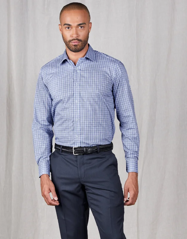 Plus Size Men's Striped Chambray Casual Shirts with a Spread Collar for a Preppy Appearance London Blue & White Check Shirt