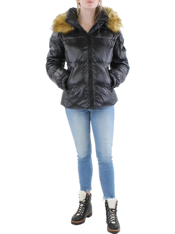 Allie Womens Faux Fur Trim Down Puffer Jacket