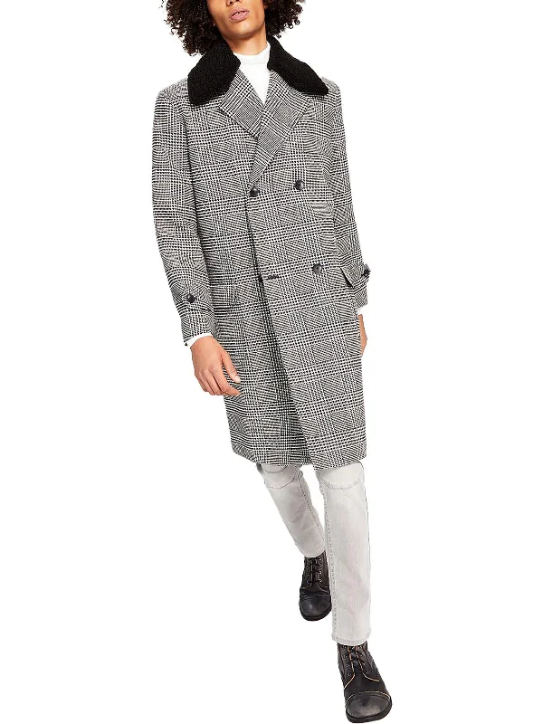 Ashton Mens Faux Fur Trim Midi Pea Coat