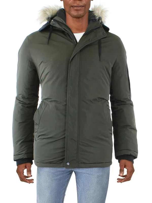Mens Snorkel Faux Fur Trim Parka Coat