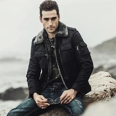 Men's Pigskin Leather with Faux Fur Shearling Winter Motorcycle Jacket