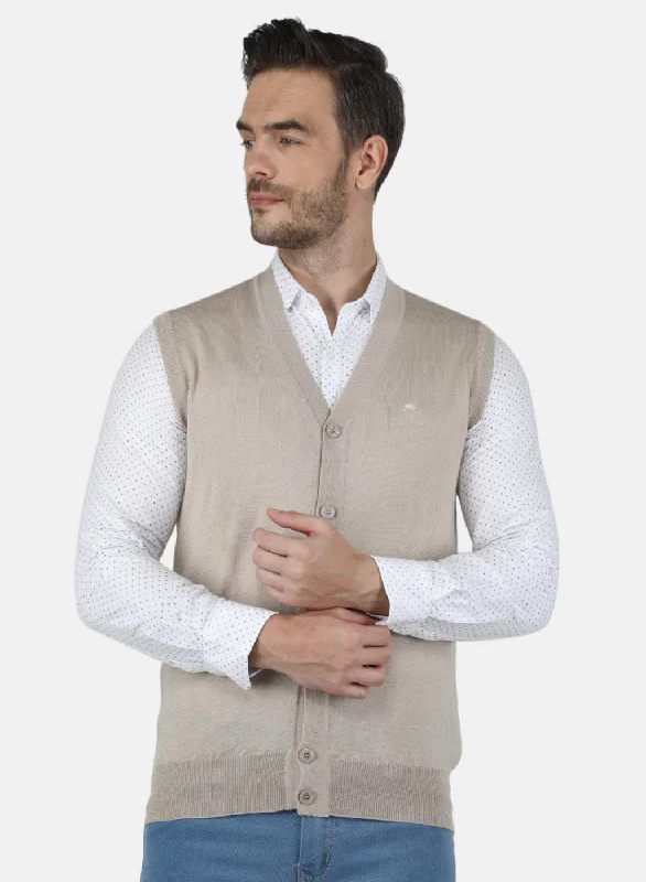 Men Beige Solid Cardigan
