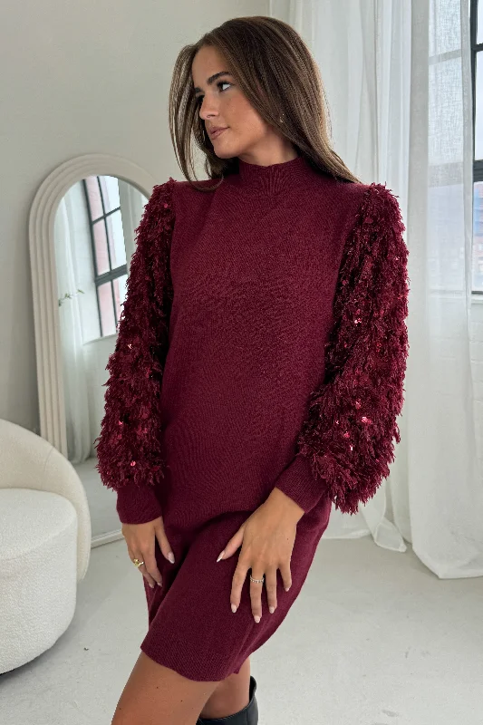 Emily Sequin Detail Jumper Dress Wine