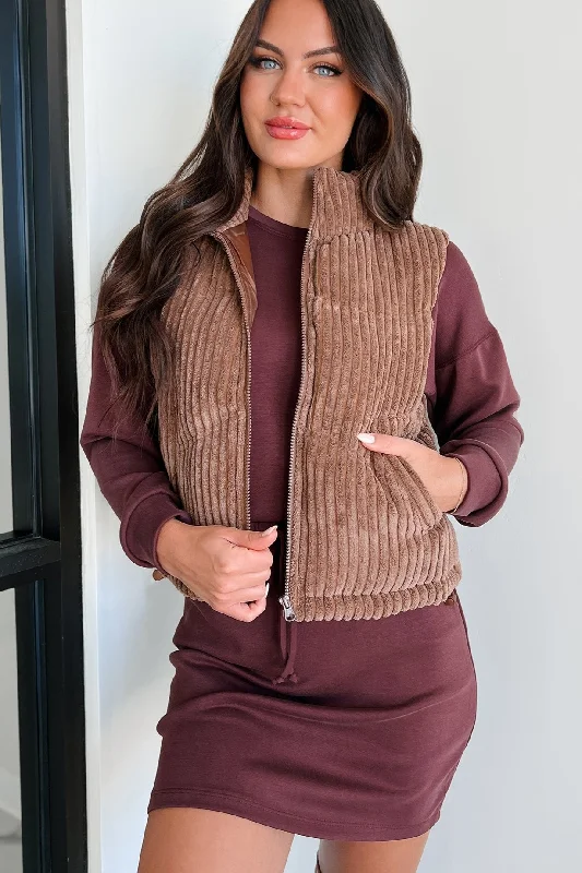 Enjoying Fall Corded Puffer Vest (Chocolate)