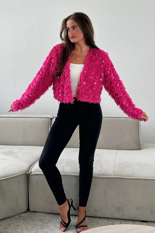 Lynn Sequin Cropped Cardigan Pink