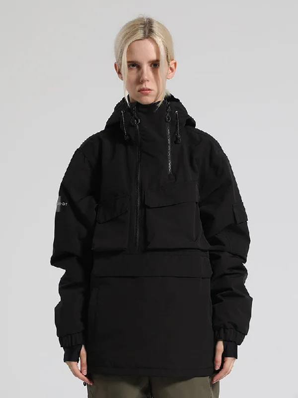 Women's Black Asymmetrical Kangaroo Pocket Waterproof Insulated Snow Anoraks