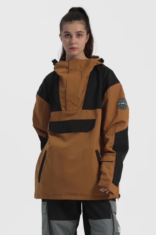 Women's Brown & Black Fleece-Lined Color-Block Snow Hoodies