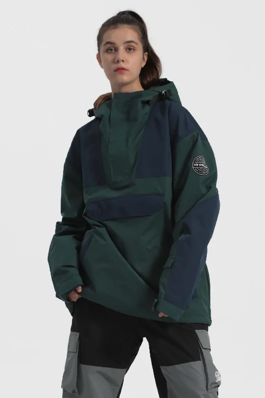 Women's Green & Blue Fleece-Lined Color-Block Snow Hoodies