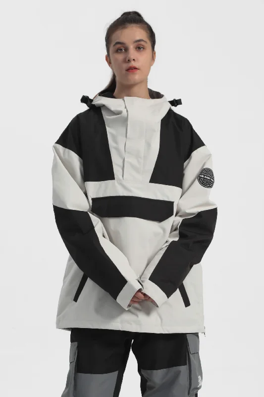 Women's Ivory & Black Fleece-Lined Color-Block Snow Hoodies