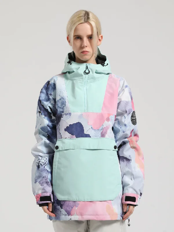 Women's Mint & Watercolor Patchwork Kangaroo Pocket Snow Anoraks