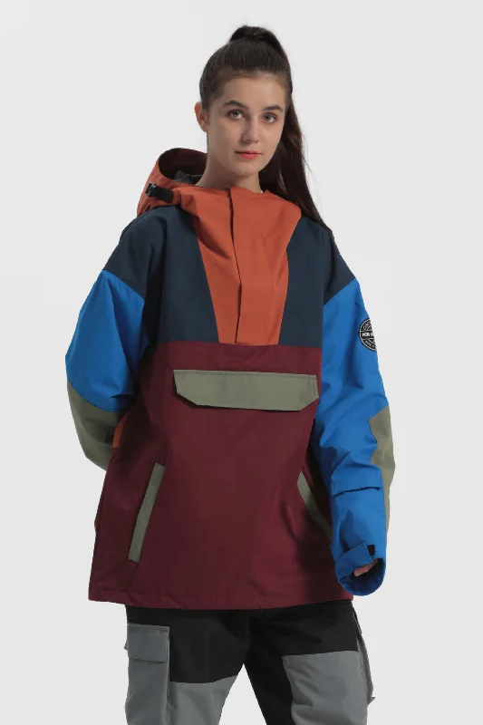 Women's Orange & Blue Fleece-Lined Color-Block Snow Hoodies
