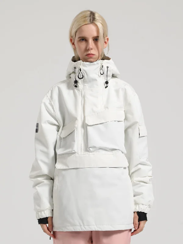 Women's White Asymmetrical Kangaroo Pocket Waterproof Insulated Snow Anoraks