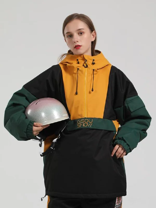 Women's Yellow & Black Kangaroo Pocket Waterproof Baggy Snowboard Anoraks